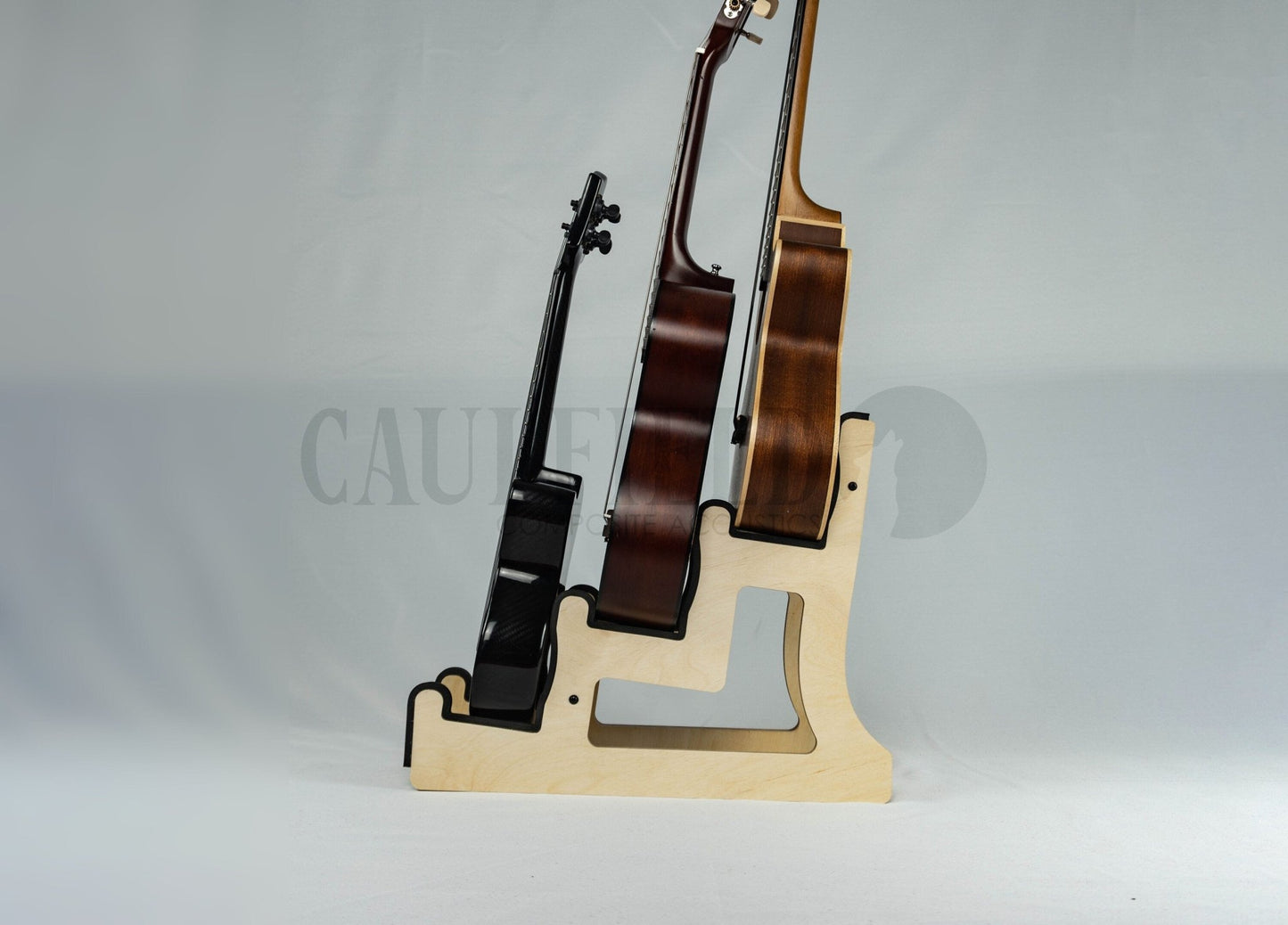 Custom Triple Decker Ukulele Stand - Caulfield Composites Standard Dimensions Natural Birch