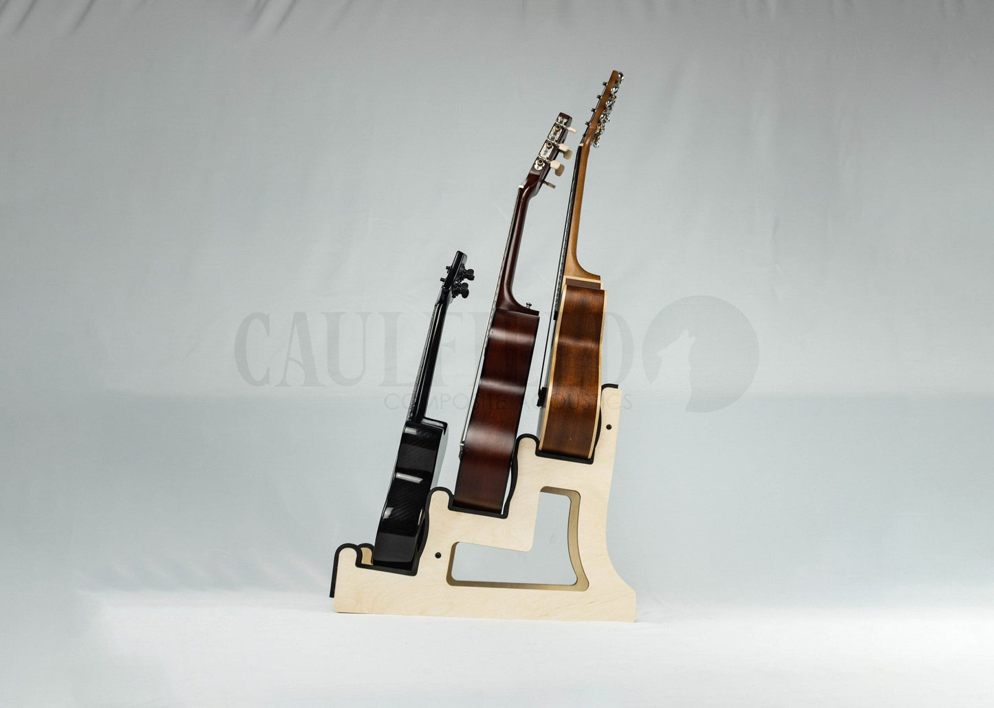 Custom Triple Decker Ukulele Stand - Caulfield Composites Standard Dimensions Natural Birch
