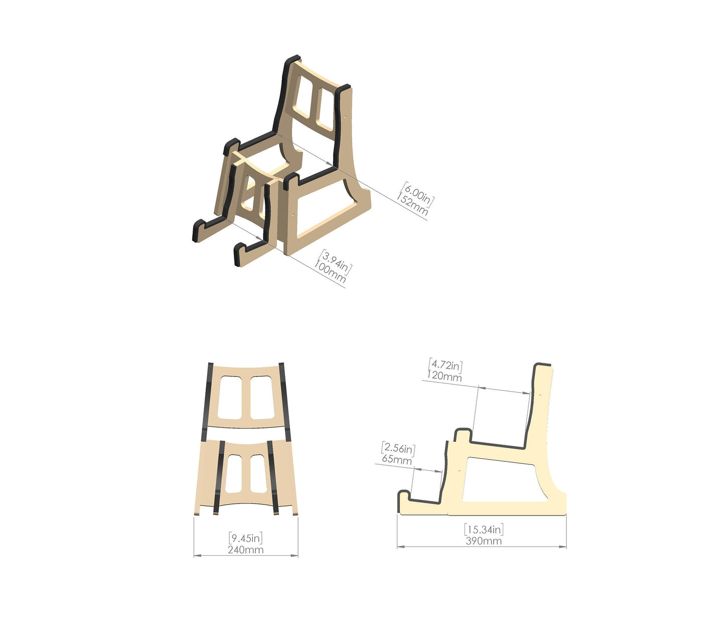 Double Decker Ukulele + Guitar Stand, Customisable for Two / 2 Ukes, Mandolin, Violin and more, Made In Ireland