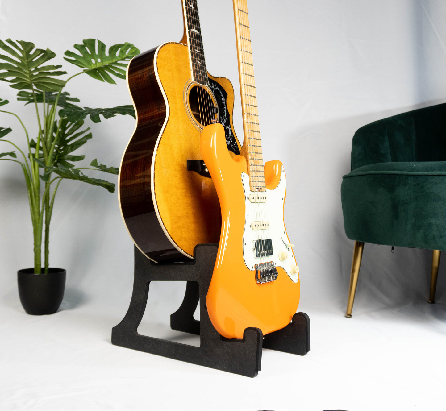 Double Decker Musical Instrument Stand, Customisable for Two / 2 Guitars and more, Made In Ireland, Charcoal Black