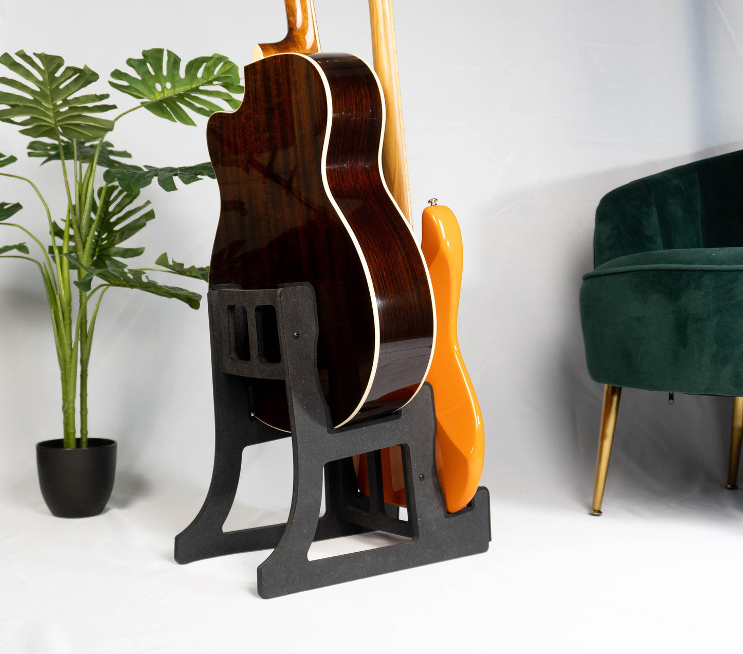 Double Decker Musical Instrument Stand, Customisable for Two / 2 Guitars and more, Made In Ireland, Charcoal Black