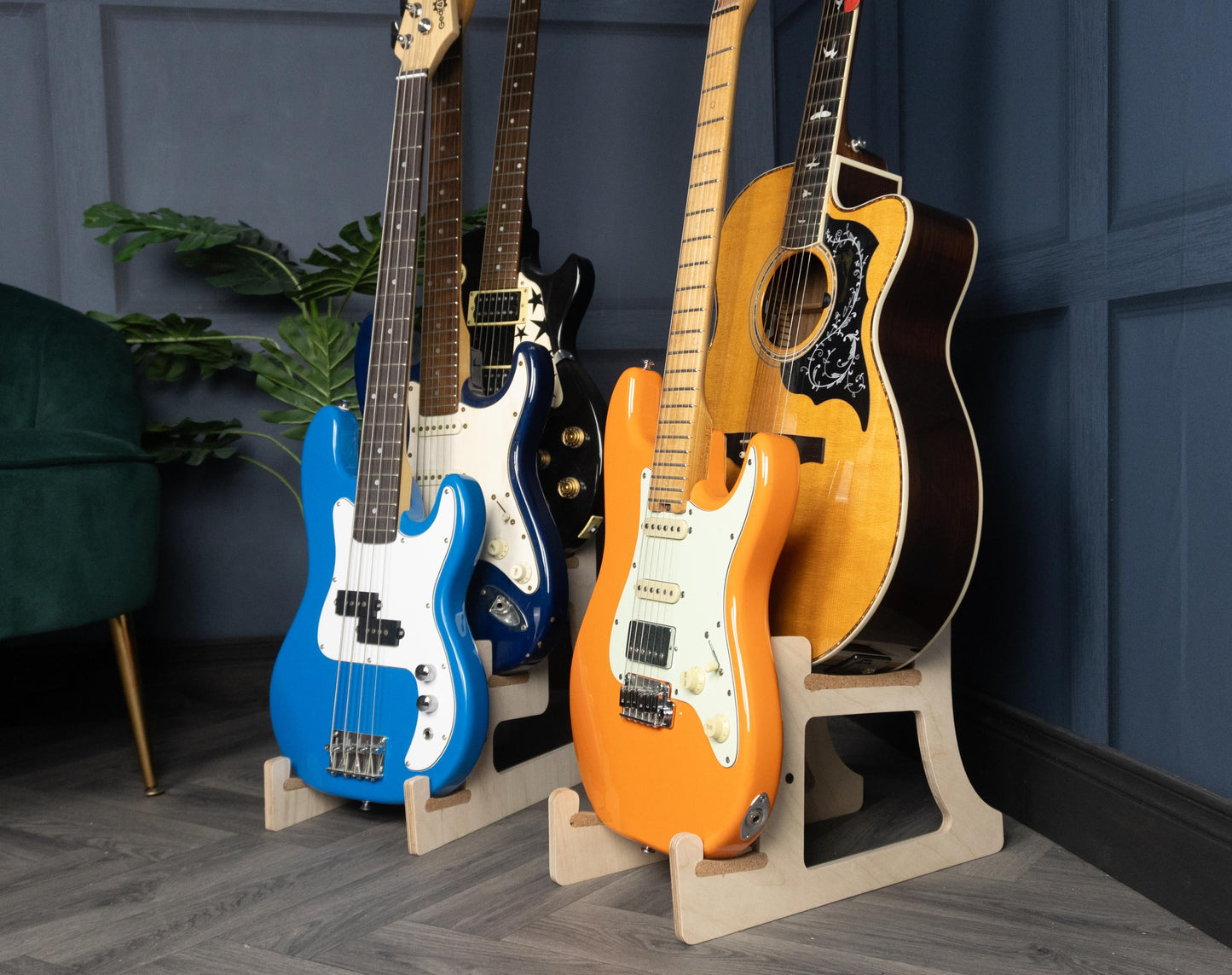 Double Decker Musical Instrument Stand, Customisable for Two / 2 Guitars and more, Made In Ireland, Cork Padding