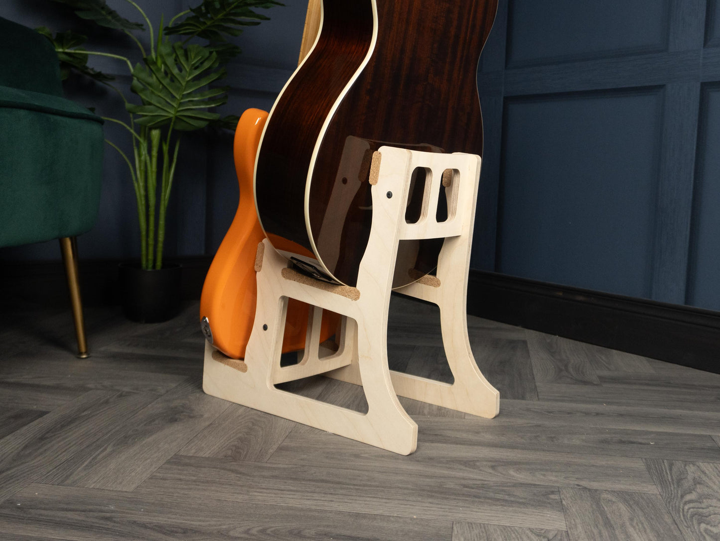 Double Decker Musical Instrument Stand, Customisable for Two / 2 Guitars and more, Made In Ireland, Cork Padding