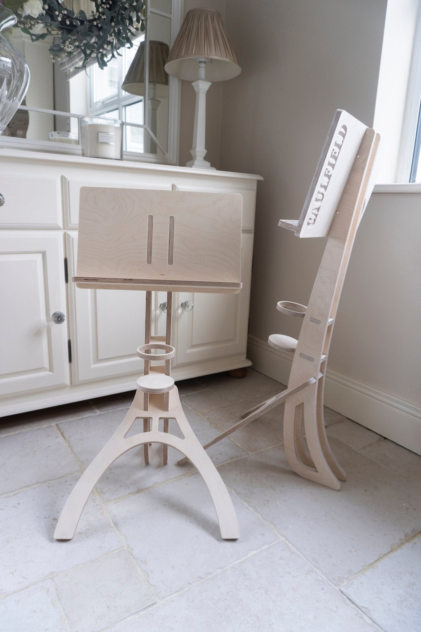 Bespoke Kigumi Sheet Music Stand, Personalisable Size and Design, Tablet Stand, Made in Ireland - Caulfield Composites Standard Dimensions No name/Logo
