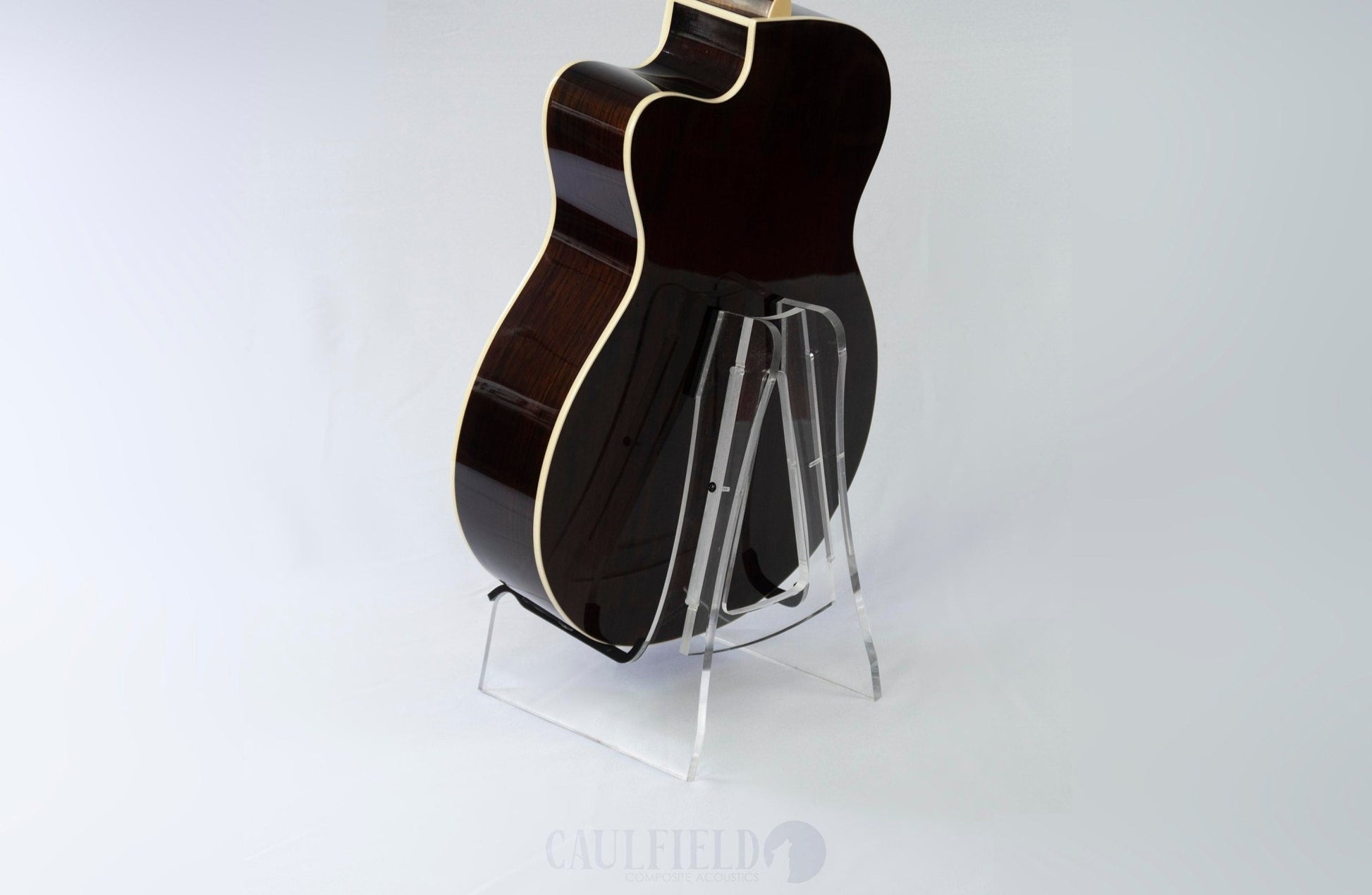 Transparent Guitar Stand - Bulletproof Polymer Glass, Made to order, 1 Guitar Holder, Customisable Transparent, Ireland - Caulfield Composites Standard No Engraving